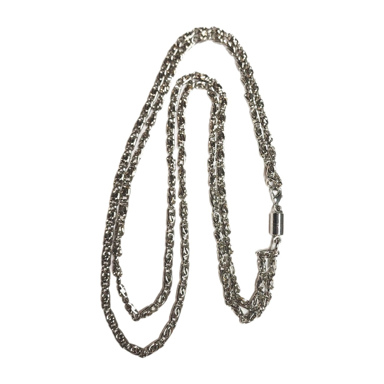 2-Strand Silver Tone Scroll Byzantine 4mm Chain Necklace 23″ Retro Punk Hip Hop