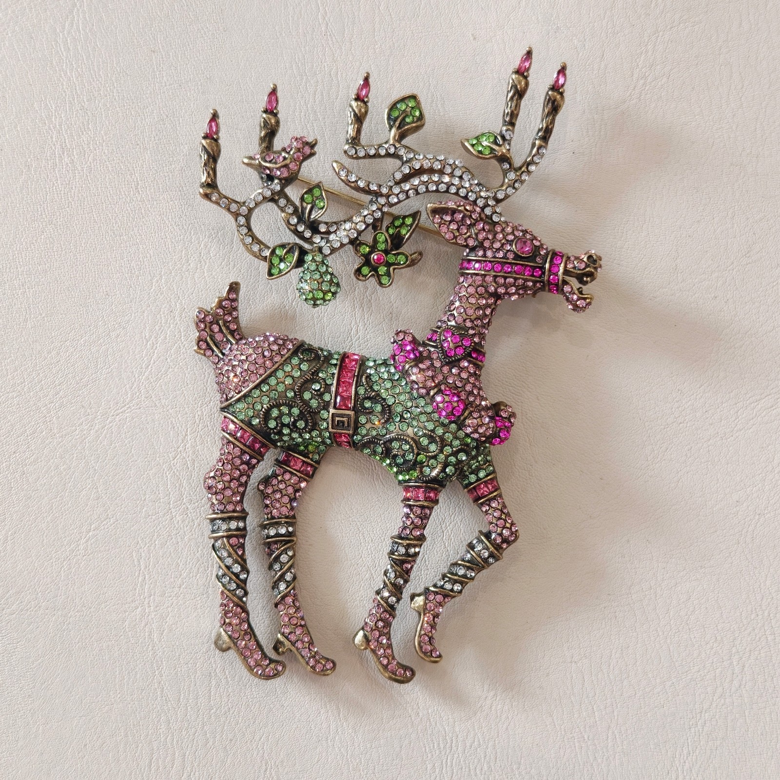 Heidi Daus Christmas Reindeer Brooch Crystal‑Embellished Vintage Holiday