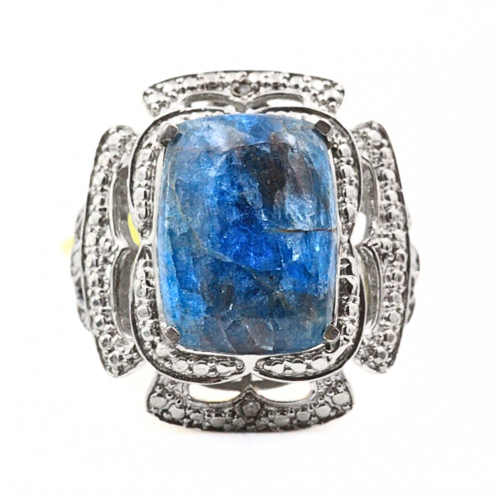 STS Karis Signed NWT Rectangular Blue Apatite Rhodium Plate Cocktail Ring Sz 7