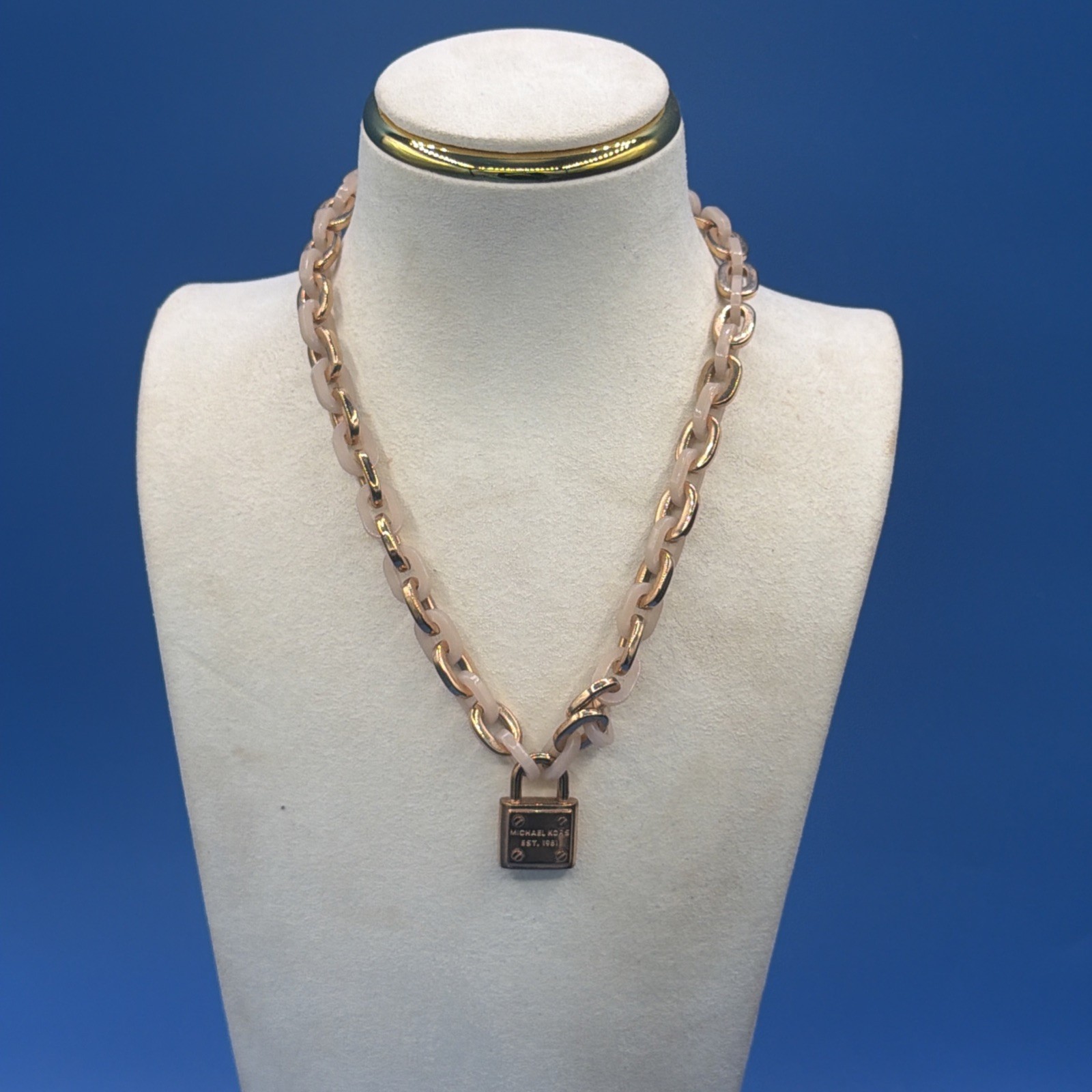 Michael Kors Rose Gold-Tone Pink Acetate Padlock Pendant Necklace Chic