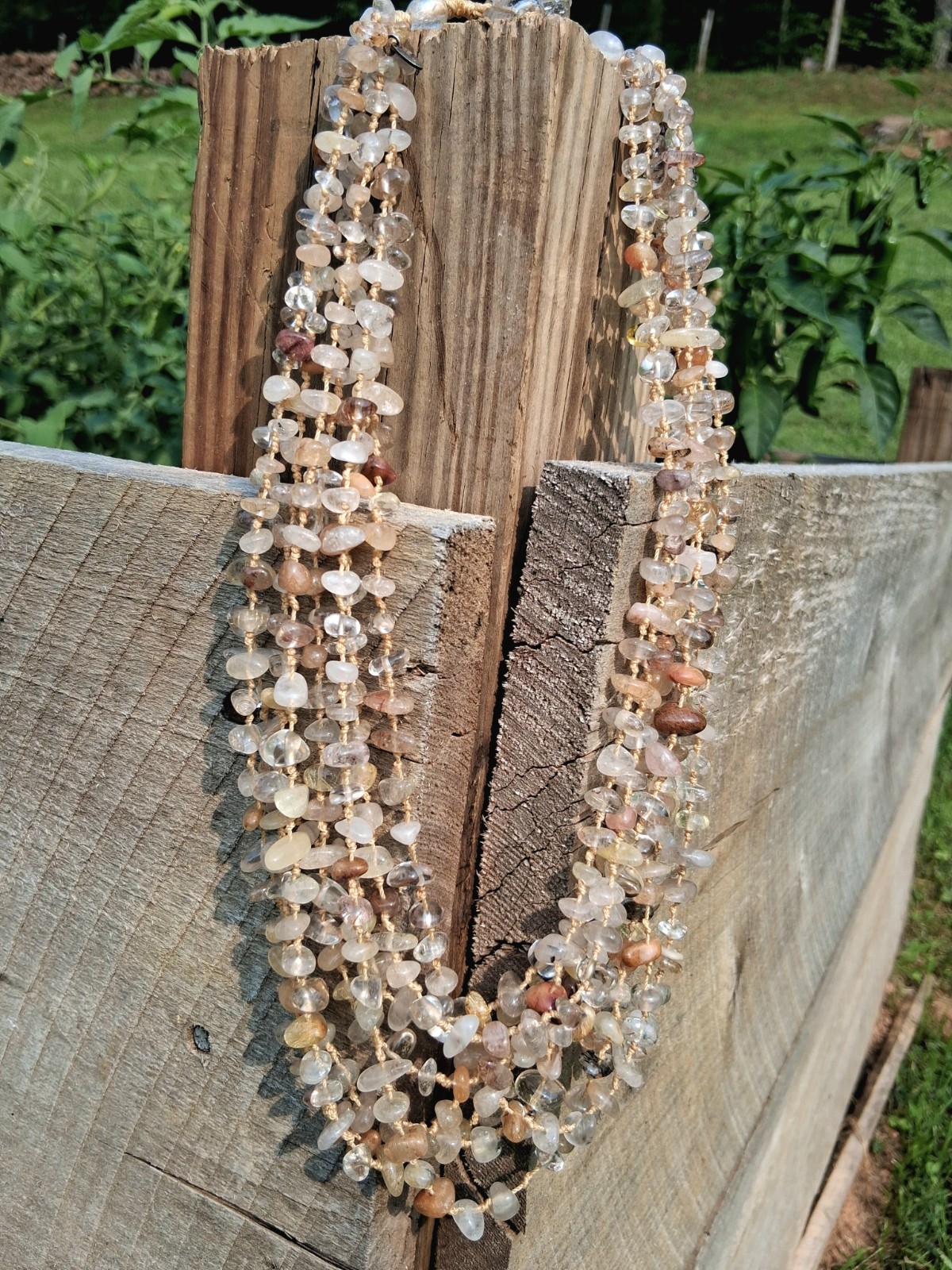 Sajen Vintage Multi Strand Citrine Quartz Beaded Statement Bib Necklace 925
