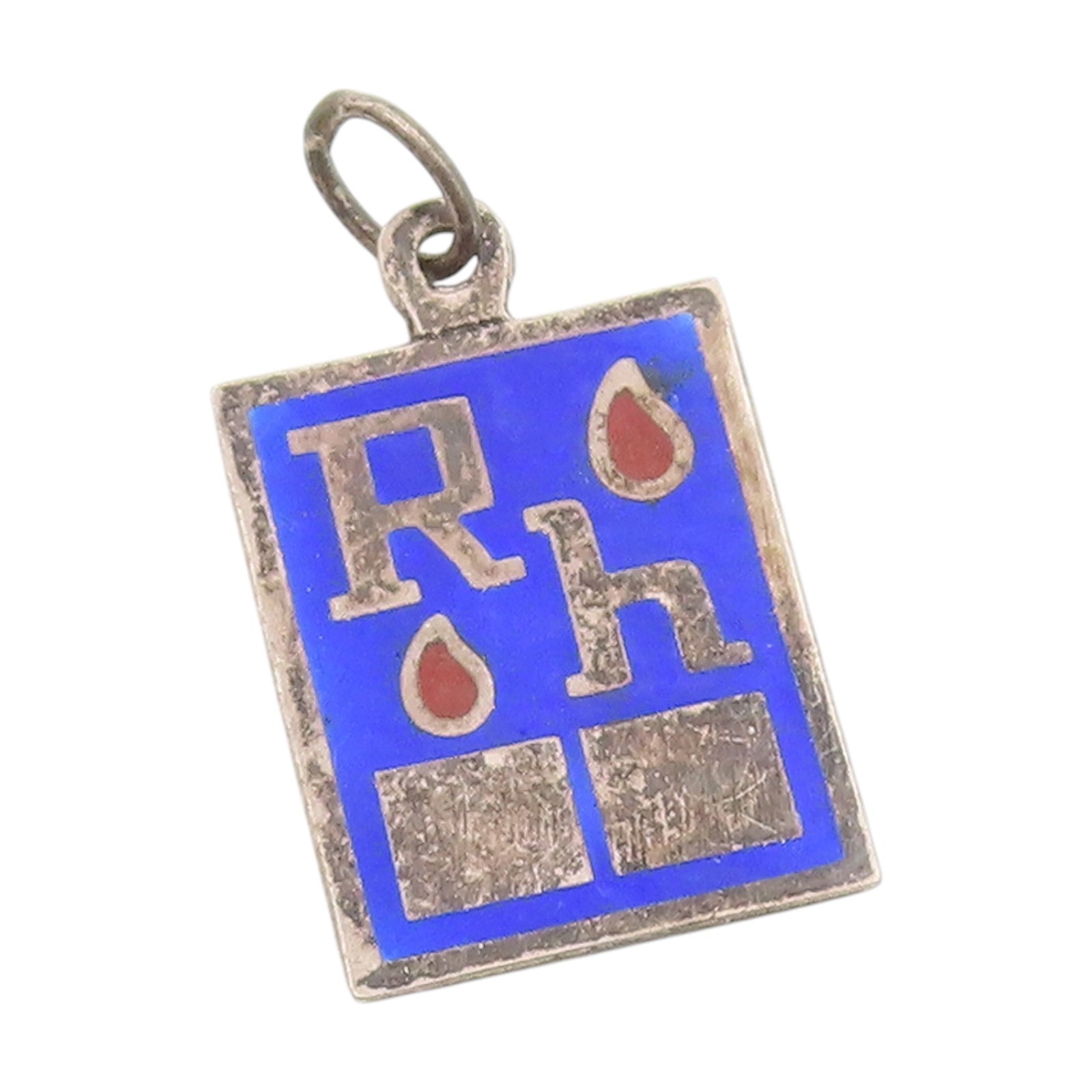 925 Sterling Silver Vintage Pendant Enameled RH Factor Medical ID Tag PT25026
