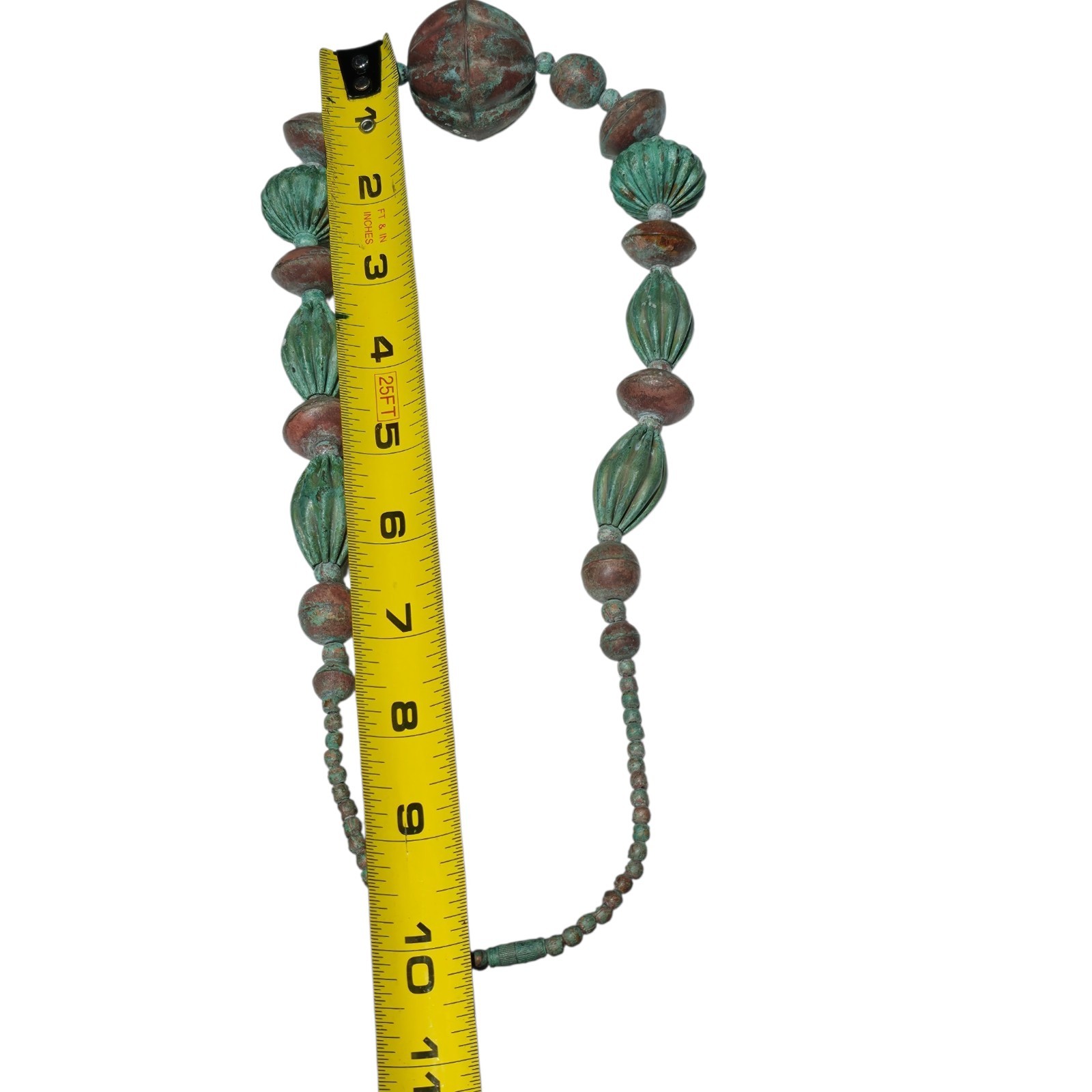 Vintage Artisan Cast Metal Patina Necklace Brutalist Statement Verdigris Tribal