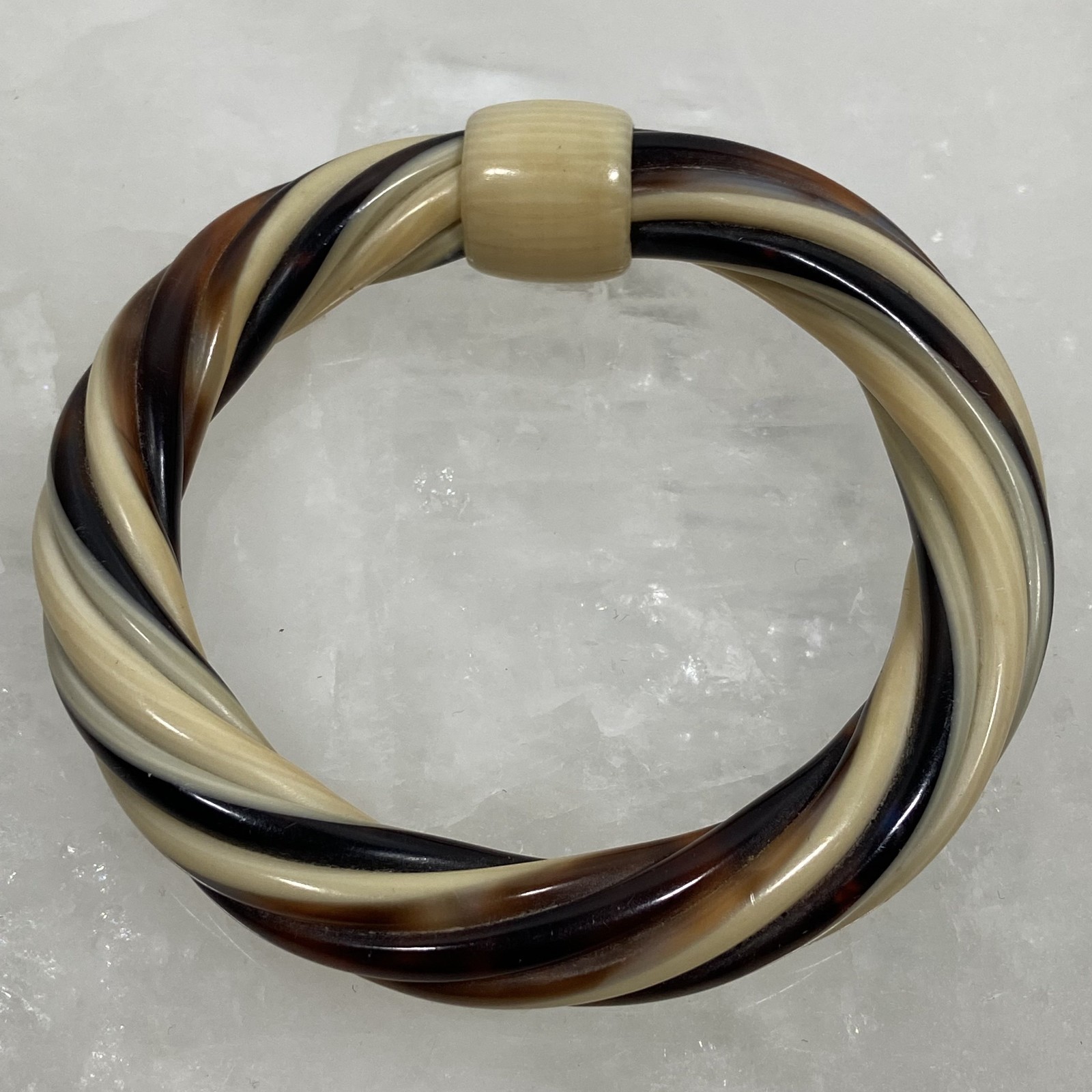 Lea Stein Paris Brown Cream Black Twisted Knot Plastic Acetate Cellulose Bangle