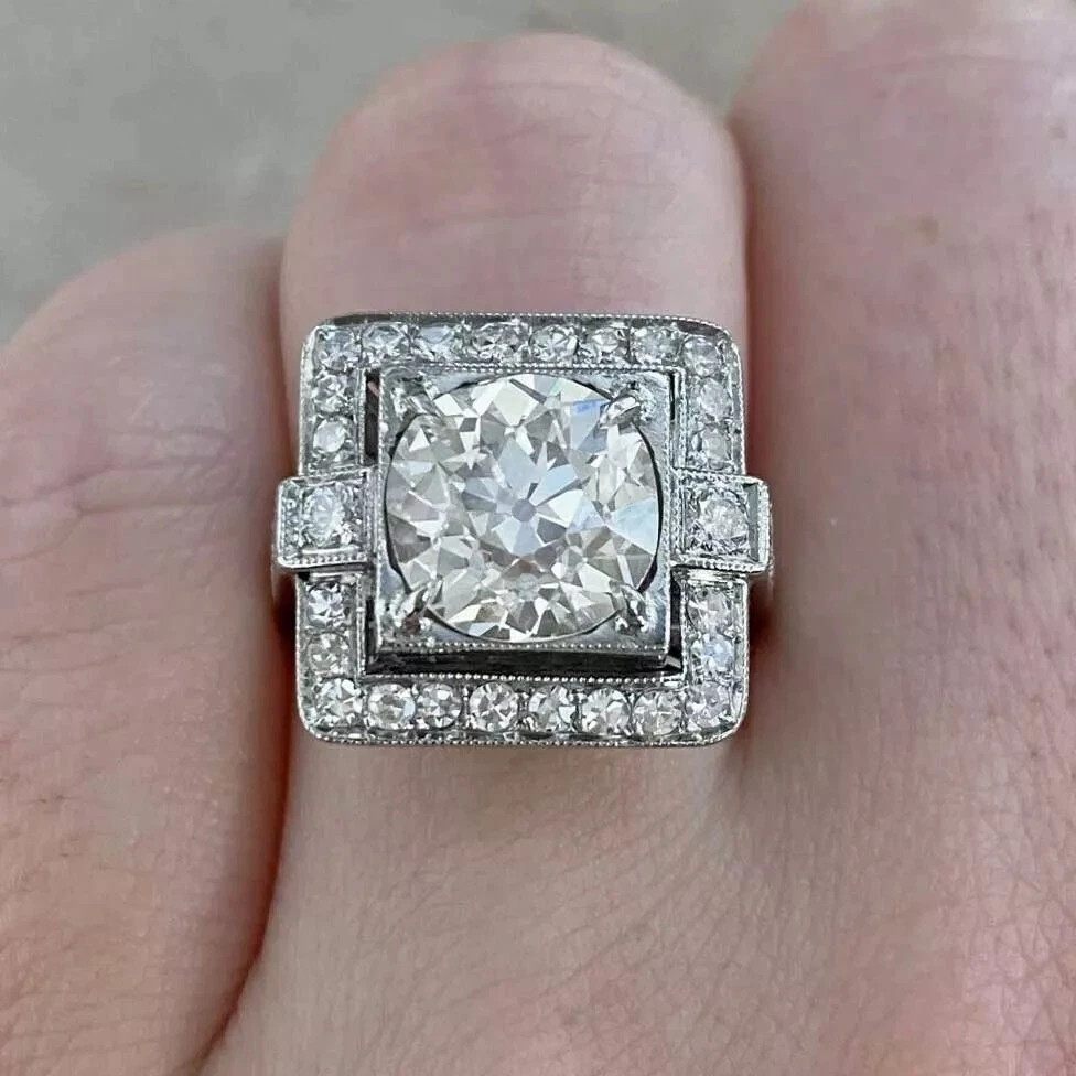 Art Deco 3.00Ct Round Cut Lab Created Diamond 14K Gold Plated Wedding Women Ring
