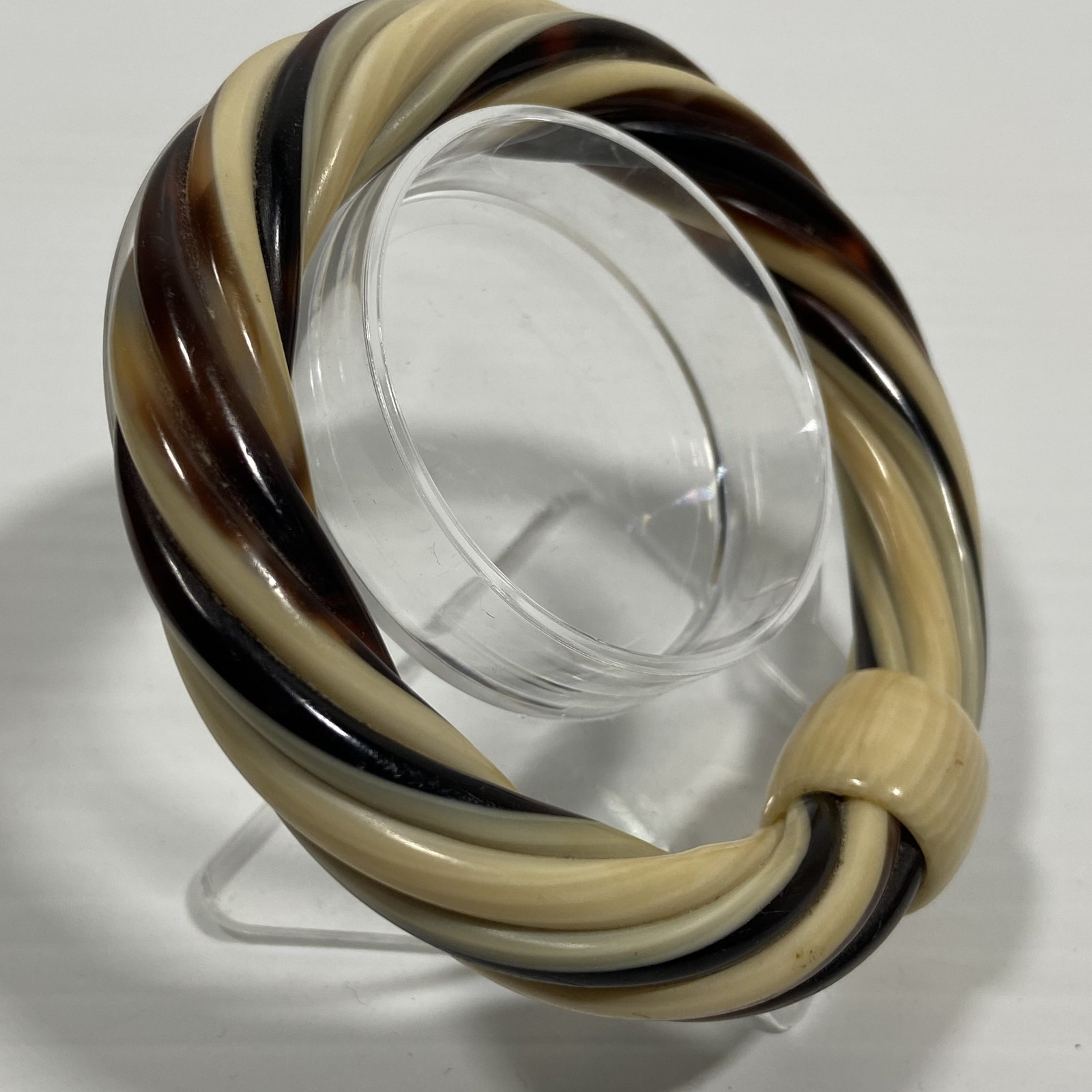 Lea Stein Paris Brown Cream Black Twisted Knot Plastic Acetate Cellulose Bangle