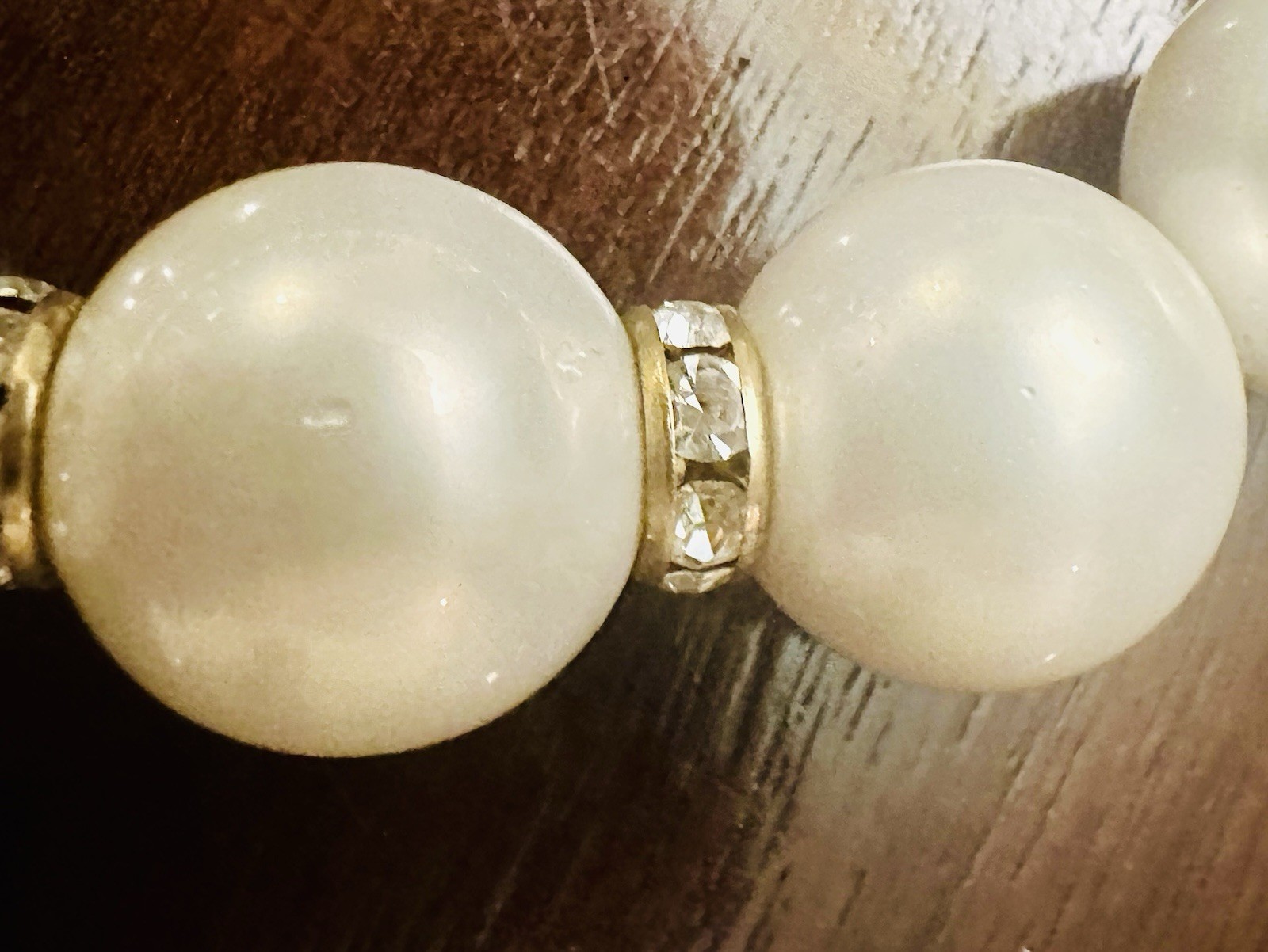 VTG Costume Pearl Necklace W Alternating Gold & Diamond Spacers 18” Jackie O