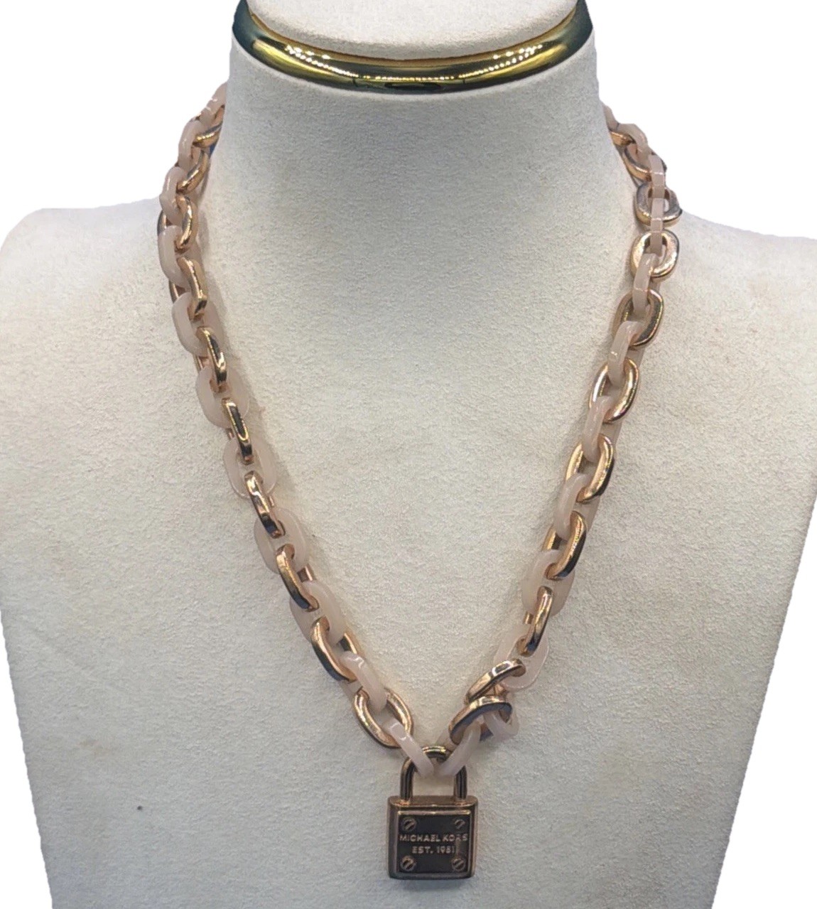 Michael Kors Rose Gold-Tone Pink Acetate Padlock Pendant Necklace Chic