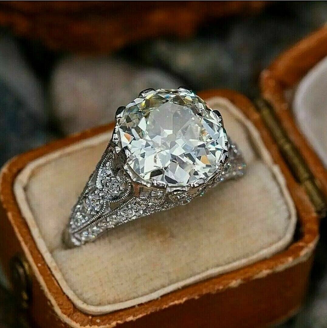 Edwardian Style Engagement Ring 3.00Ct Round Cut Lab-Created Diamond Silver Ring
