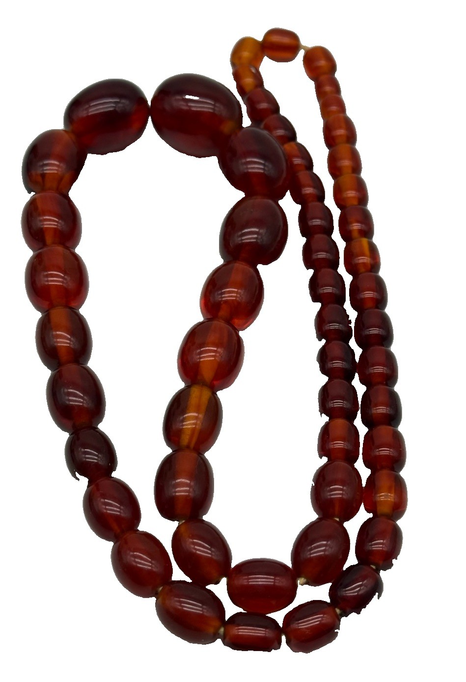 Cherry Amber Bakelite Bead Graduated Necklace 88g Vintage 28” Long