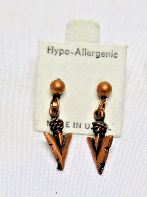 Vintage Copper Arrowhead Dangle Earrings Southwestern Boho Native 1″ made in USA