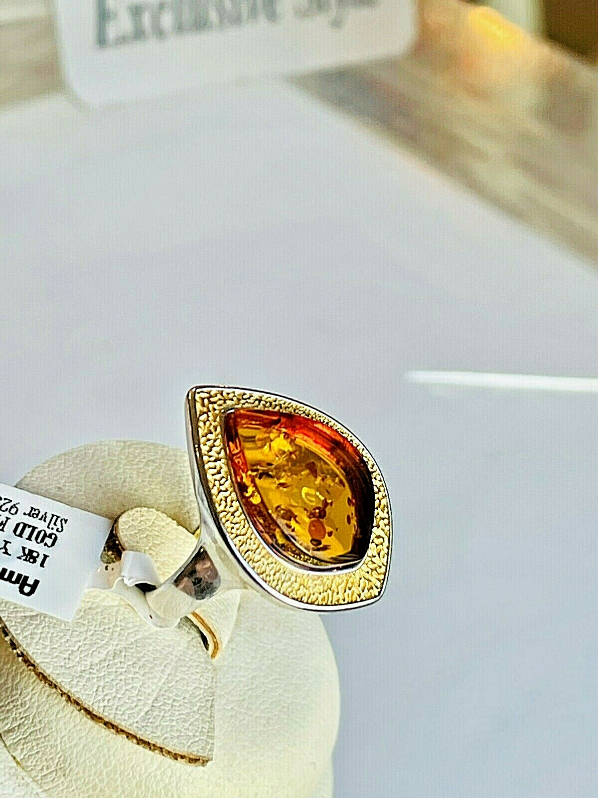14K Gold Filled Baltic Amber Ring Size 6,0 Egg Yolk Butterscotch Polish Silver