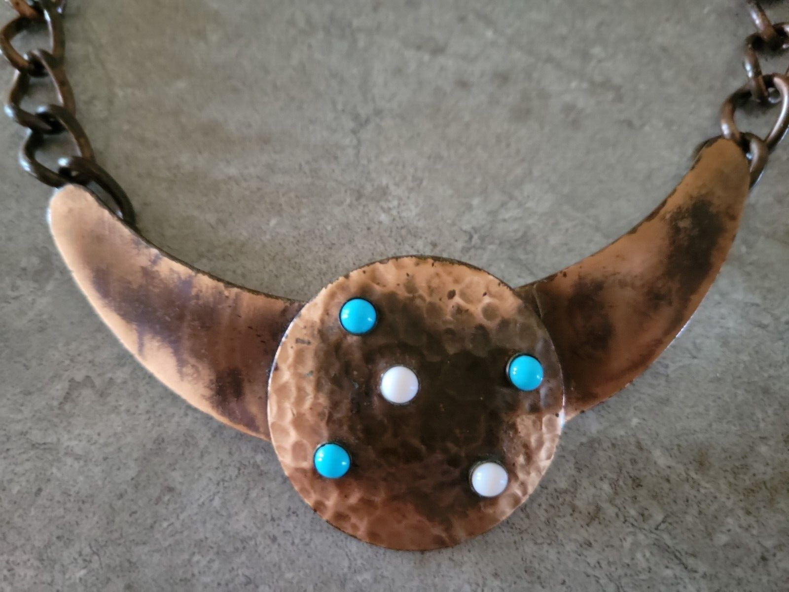 Vintage Handcrafted Copper Dotted Bib Necklace/Choker Unsigned