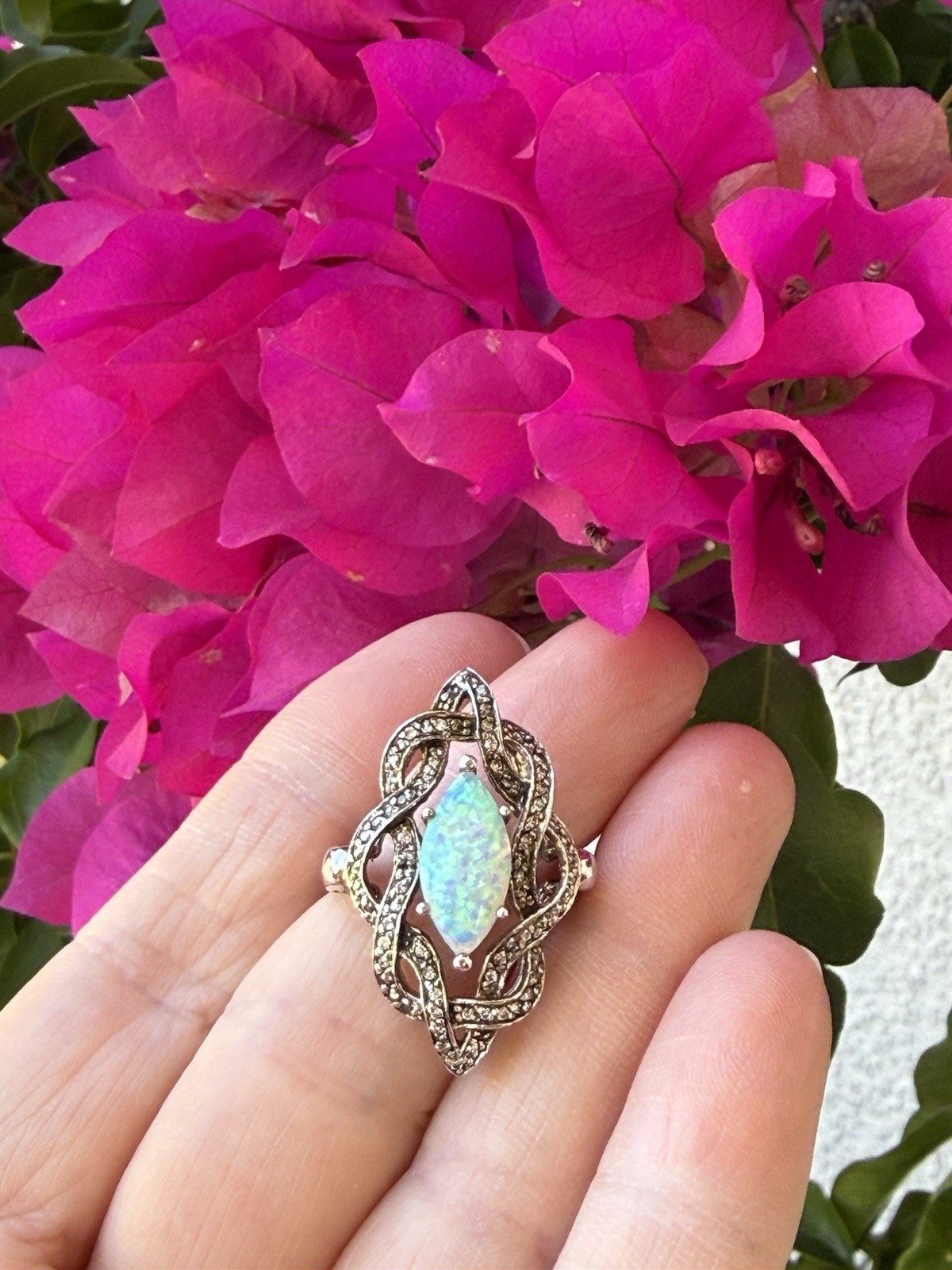 VTG 70’s-80’s Sterling Silver Uncas Simulated Opal Cz Statement Ring 1 1/4″ L