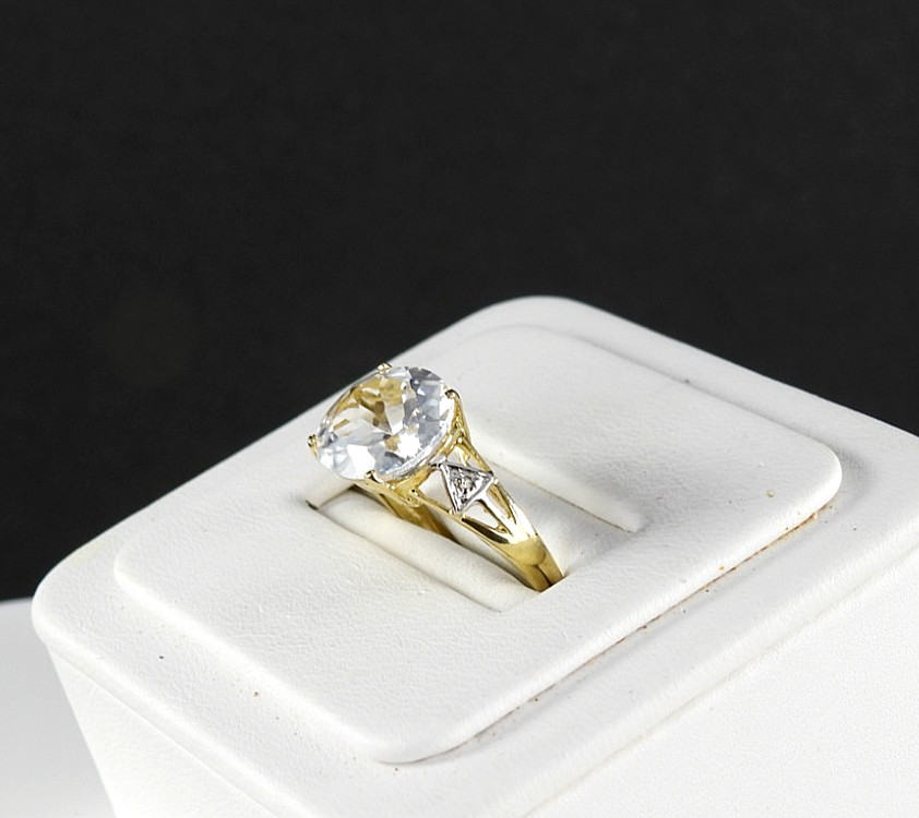 Vintage Solid 10K Yellow Gold Ring White Topaz Diamond Accent Cocktail Jewelry 7