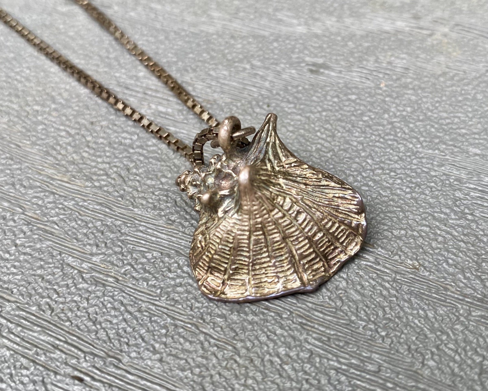 Vtg. Sterling Silver Conch Seashell Charm Pendant 3D Necklace Chain – Spain 925