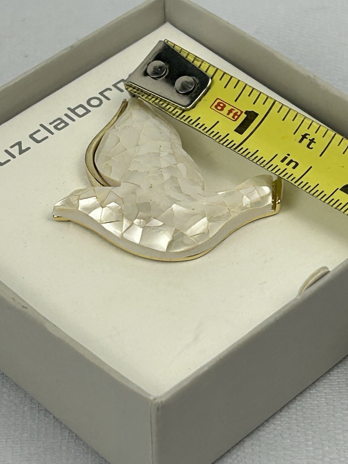 Liz Claiborne Dove Brooch Pin White Mosaic Gold Tone Peace Bird Gift