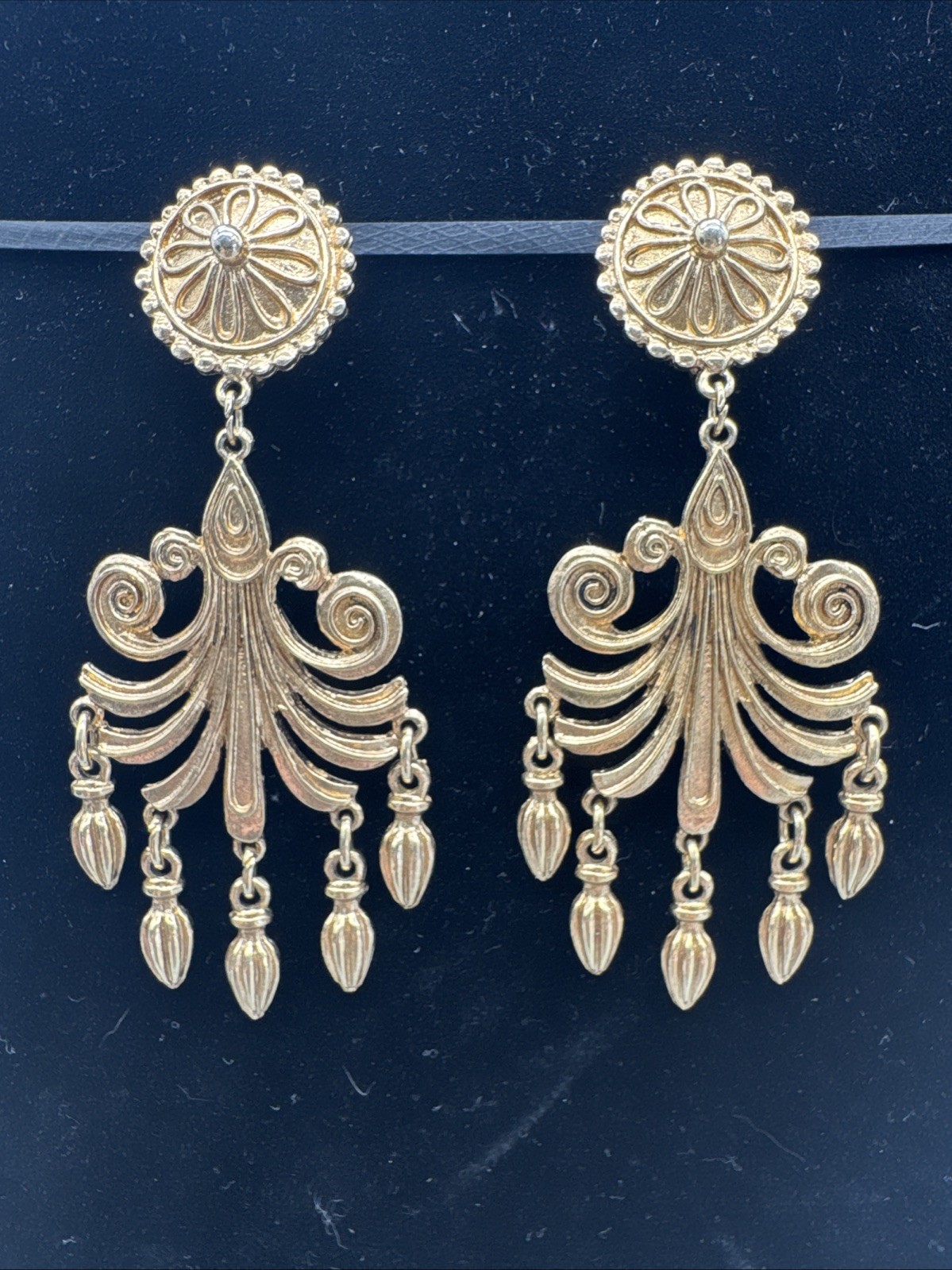 Vintage Chandelier Earrings Gold Tone Clear Dangle Drop