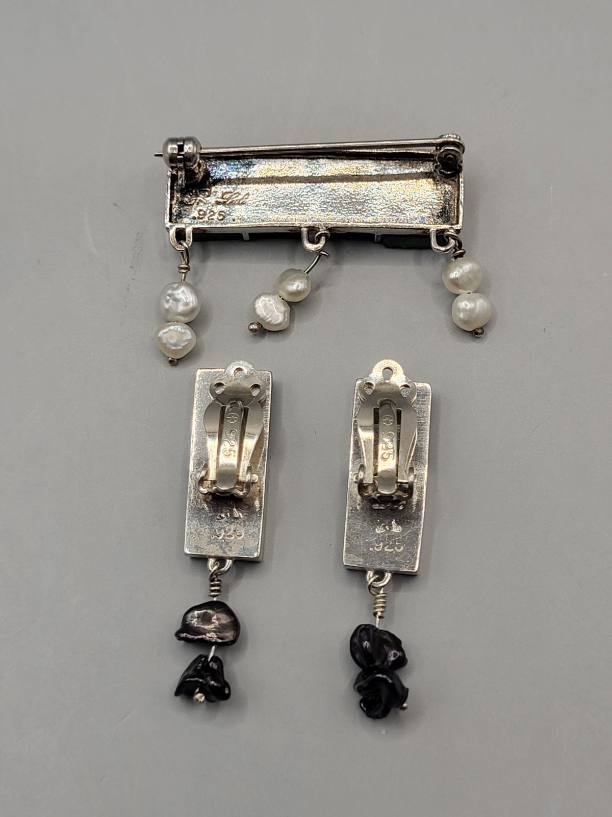 Sterling Silver Broach And Clip On Earrings
