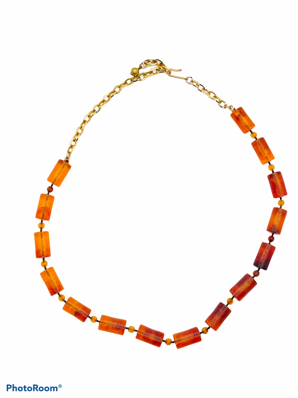 Vintage Necklace Amber Plastic Jewelry Tube Beads Cellulose Acetate 19” Fashion
