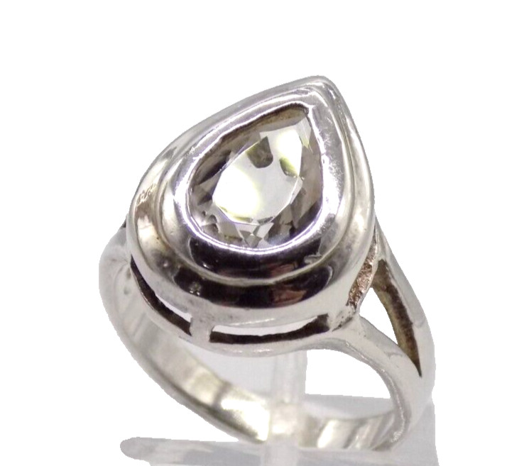 Vintage 925 Sterling Silver White Colorless Pear Shaped CZ Ring Signed CW 6.75