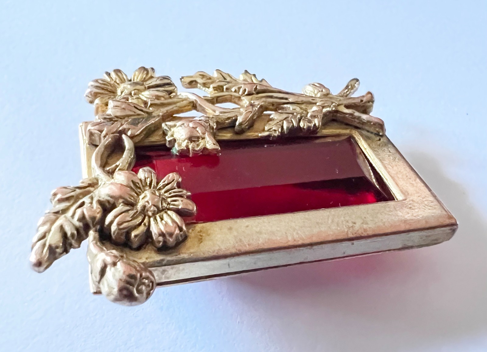 c1980s Authentic Vintage KENZO Paris Designer Deep Red Crystal Flower Brooch