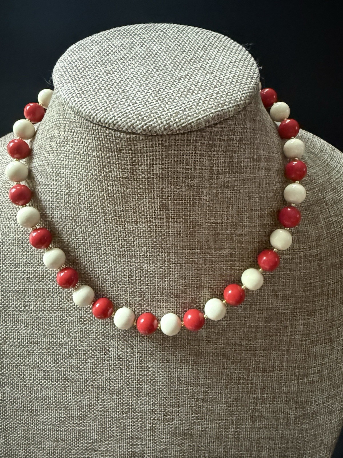 Vintage Beaded Necklace Red White Acrylic Patriotic Old Money Americana 4th July