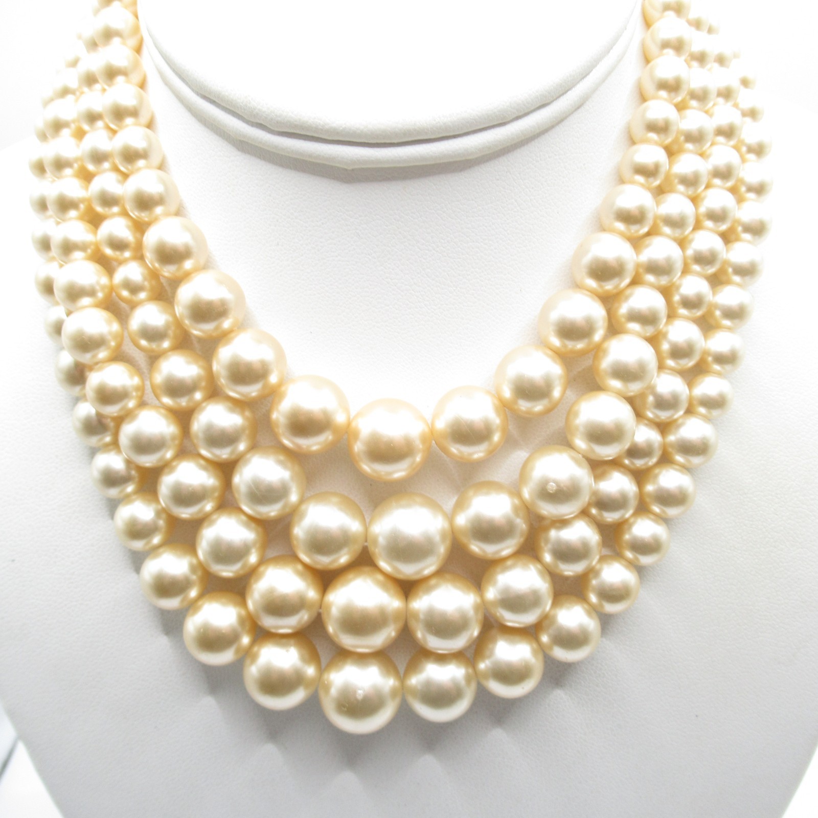 Four Multi-Strand Vintage Faux Peal Classic Necklace Signed Japan Creamy Beige