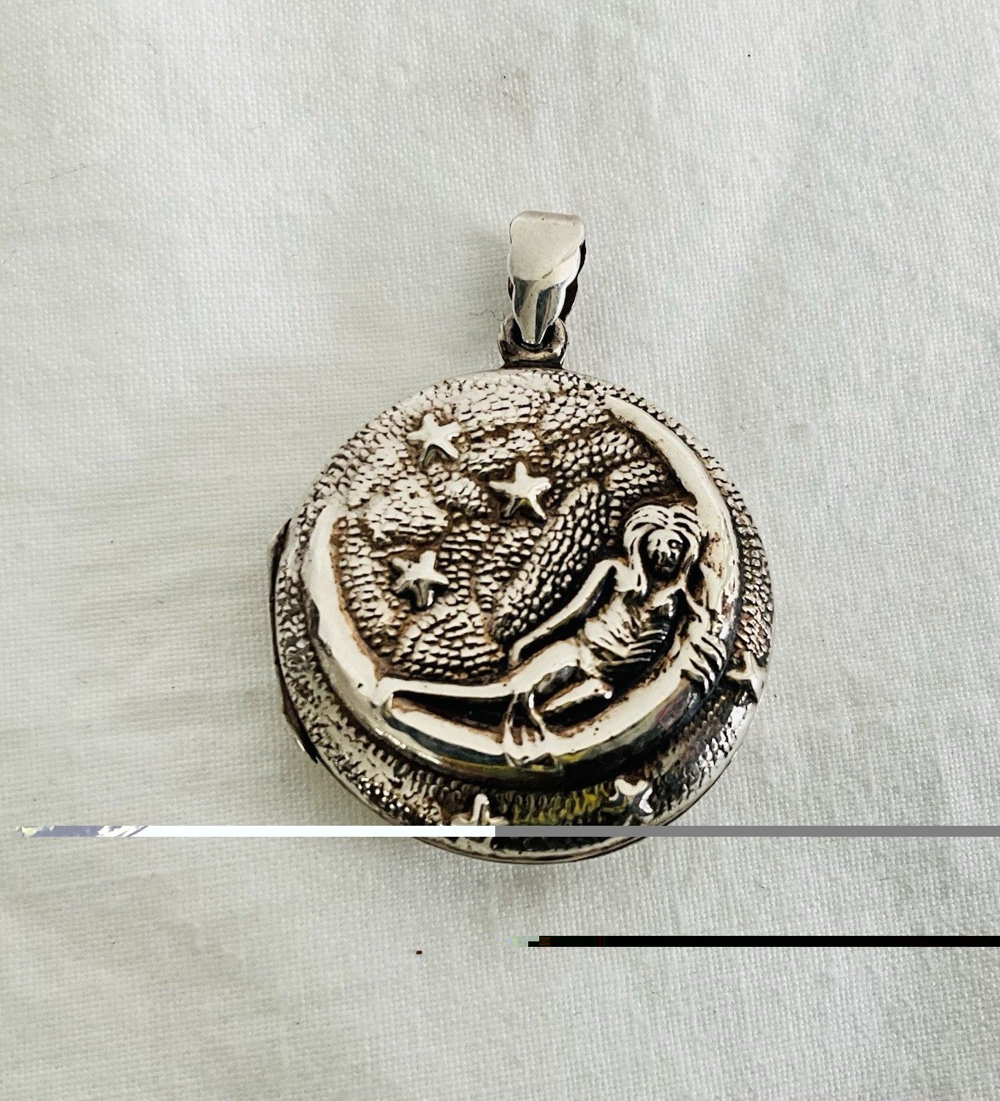 Antique Vintage Sterling Silver Nymph Woman Crescent Moon Art Nouveau Locket