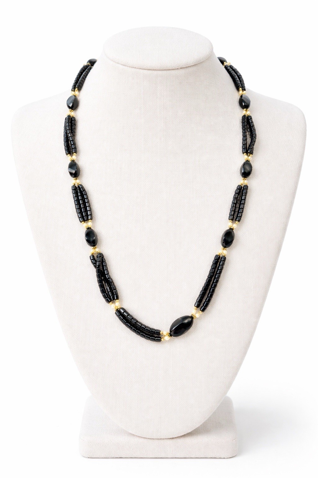 Vintage Hematite Rice Pearl Beaded Station Necklace Gray White Necklace