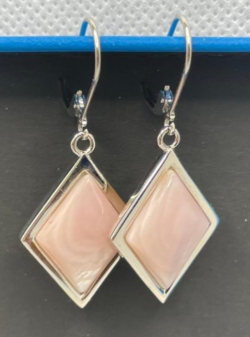 SOUTH SEA Mother-of-Pearl Pink and White Rhodium Over Sterling Silver Earrings