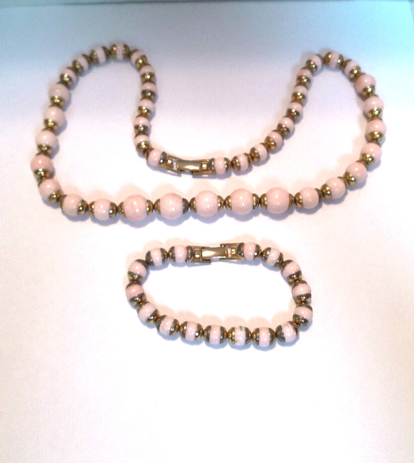 Signed Avon Soft Blush Necklace and Bracelet Set, 1984 Convertible