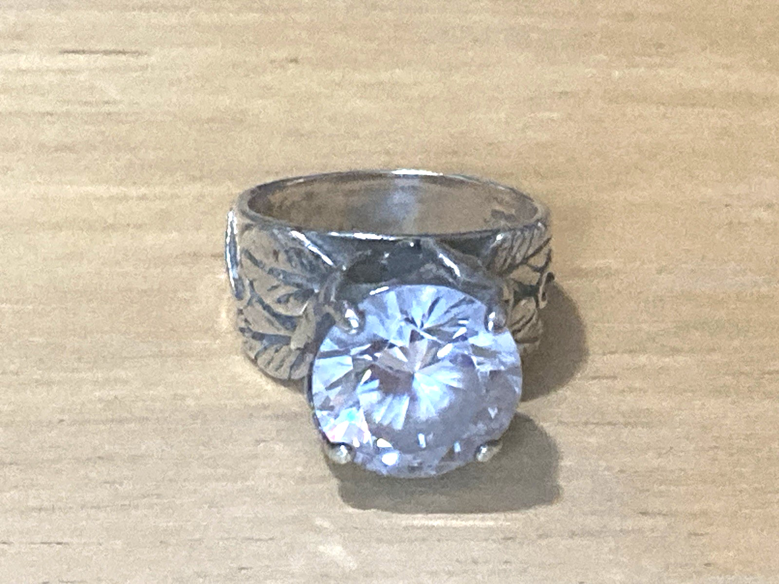 Vintage Jean Rachel Sterling Silver Ring Big CZ Leaf/Leaves 925 Israel 7
