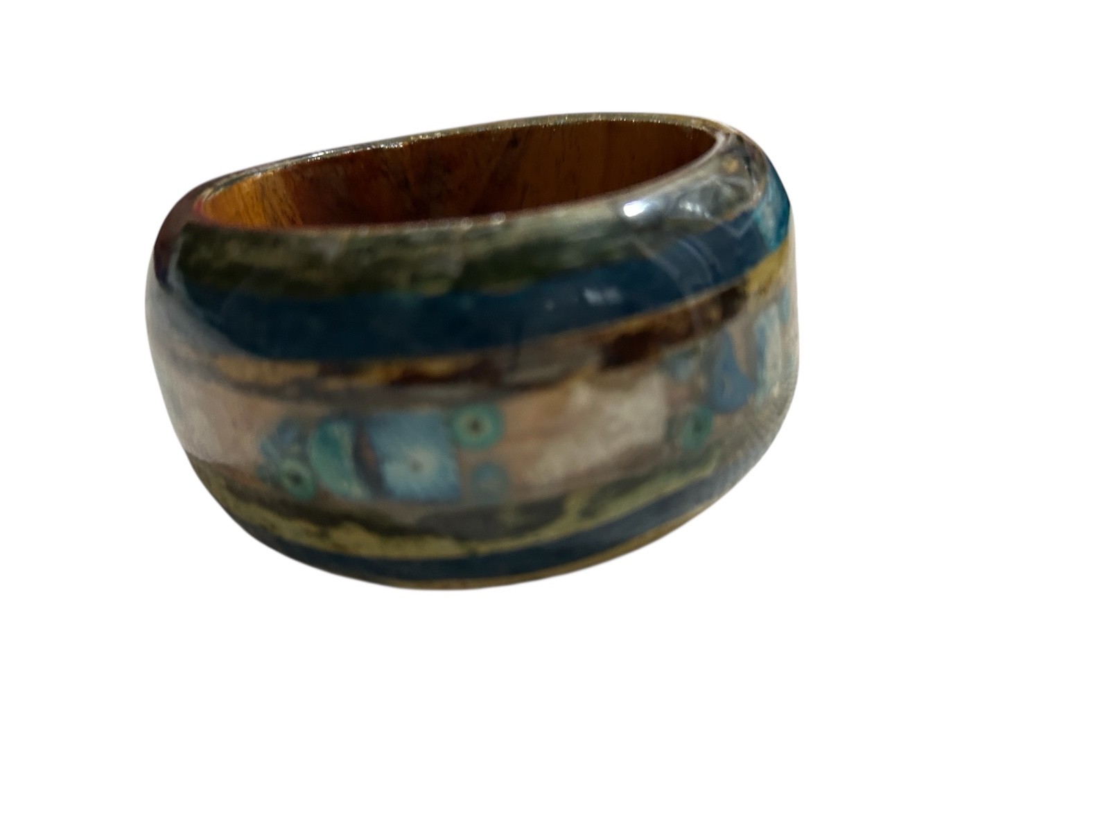 Artisan Wood Resin Acrylic Bangle Bracelet Boho Chunky Peacock Colors