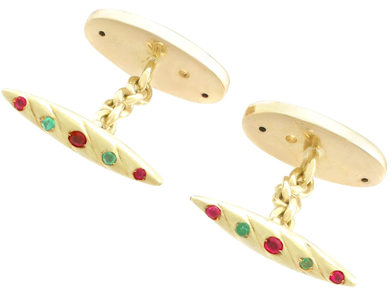 0.16 Ct Ruby & 0.06 Ct Emerald 0.08 Ct Diamond & 14k Yellow Gold Cufflinks 1910s