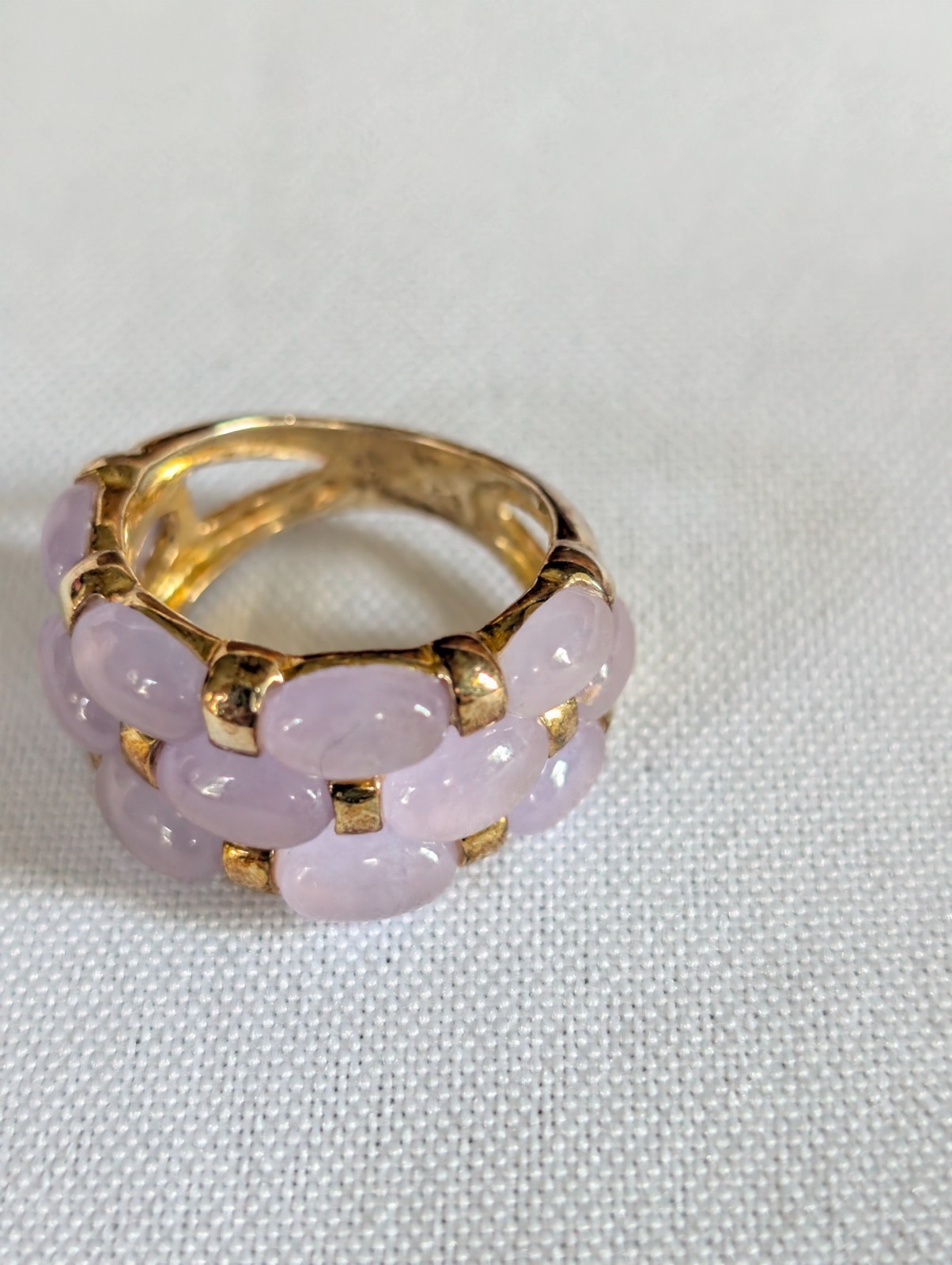 Vintage Lavender Jade Jadeite Bubble Ring Gold Tone Sterling Silver Size 6