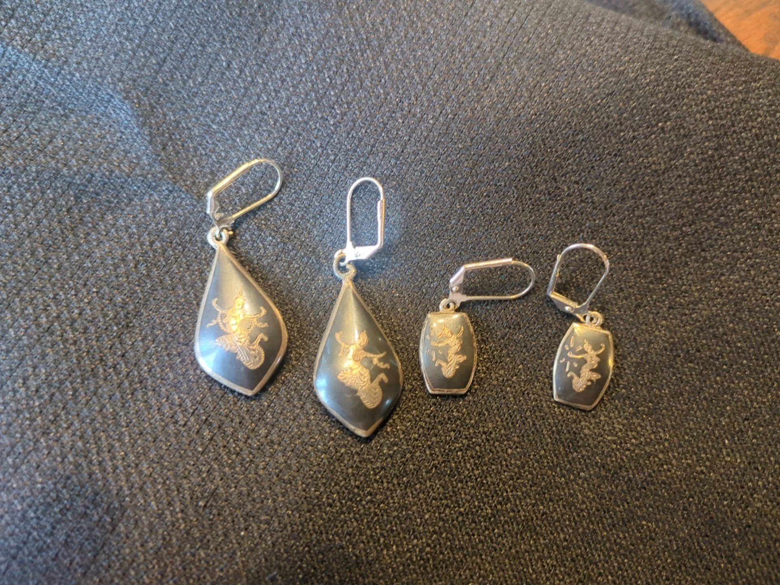 Siam Thailand Silver Dancer 2 Sets Earrings Vintage El Replacement Leverback