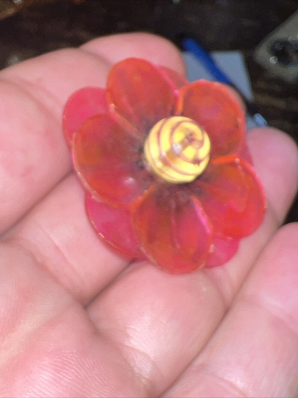 VTG Pink Acetate Flower Clip-on Earrings Marked Japan