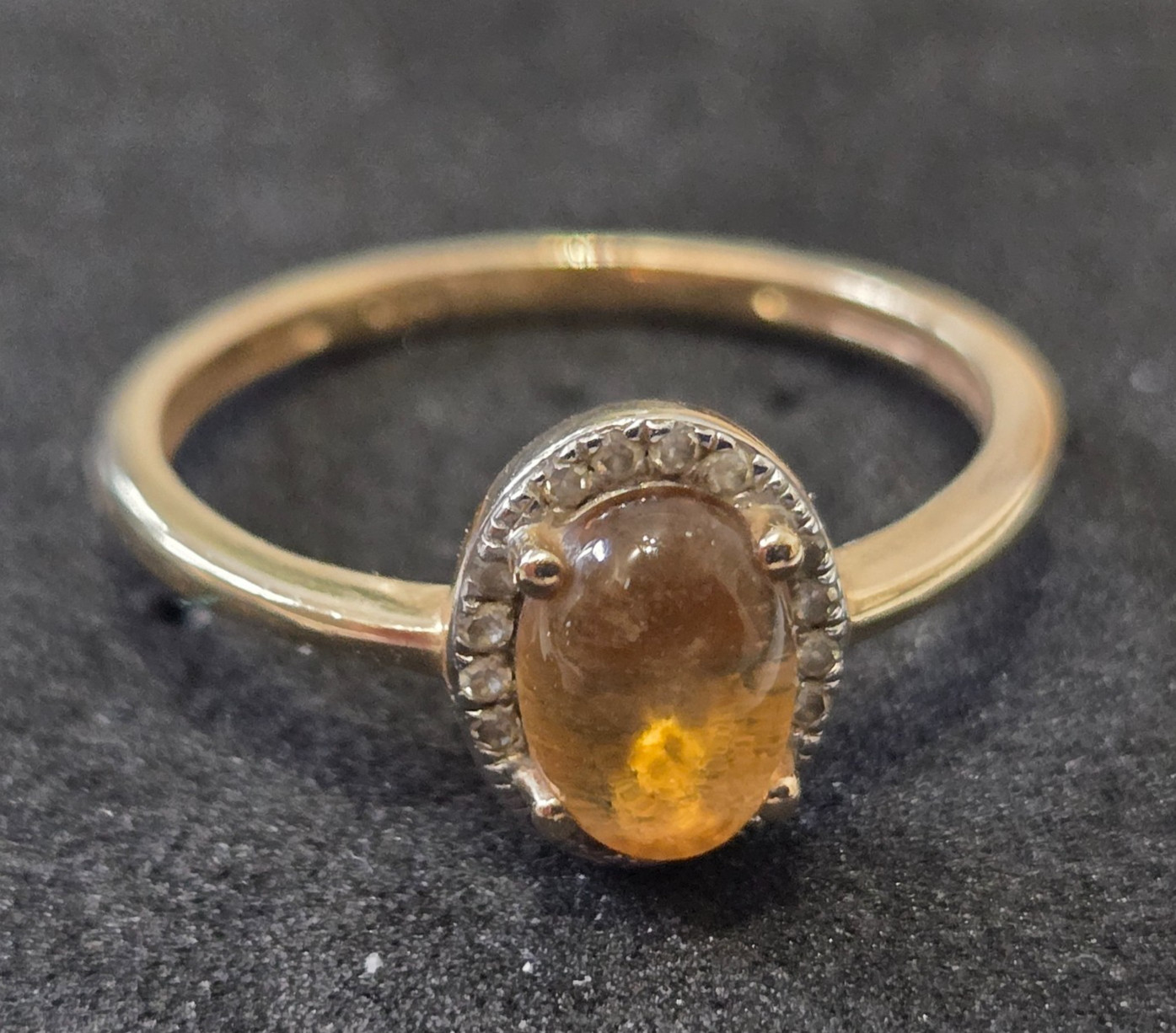 Vintage 14ct Yellow Gold Ring Citrine and Diamond Stones Hallmark Ring Size M