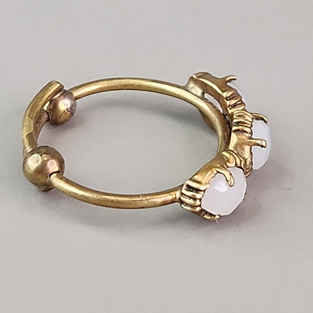 Vintage Milky Quartz Cuff Bracelet Ring Set White Stone Brass India