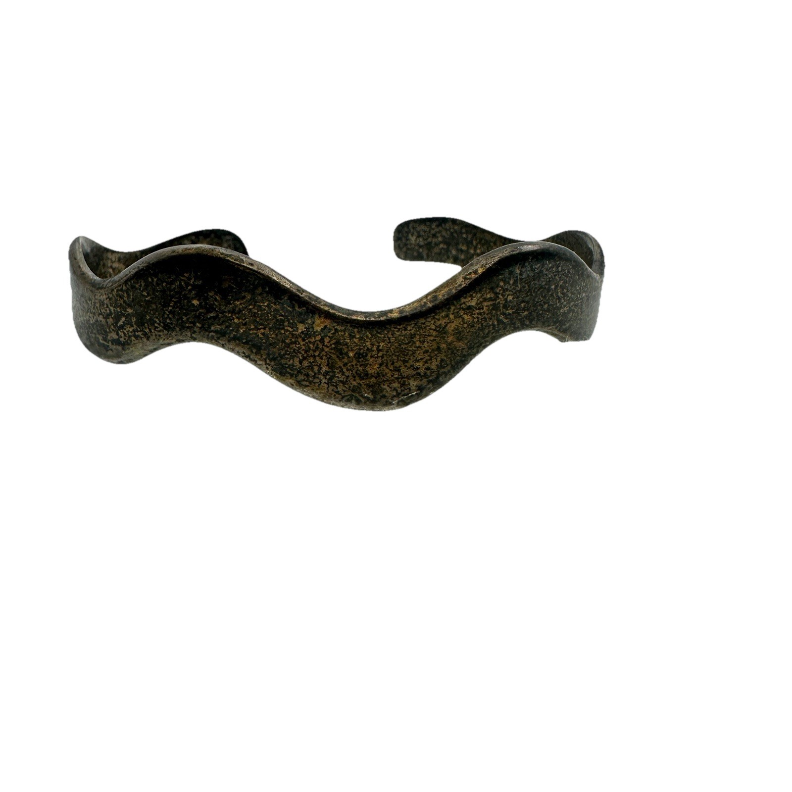 VTG Mexico 925 Sculptural Wave Cuff Bracelet Modernist Heavy Patina Extra Small