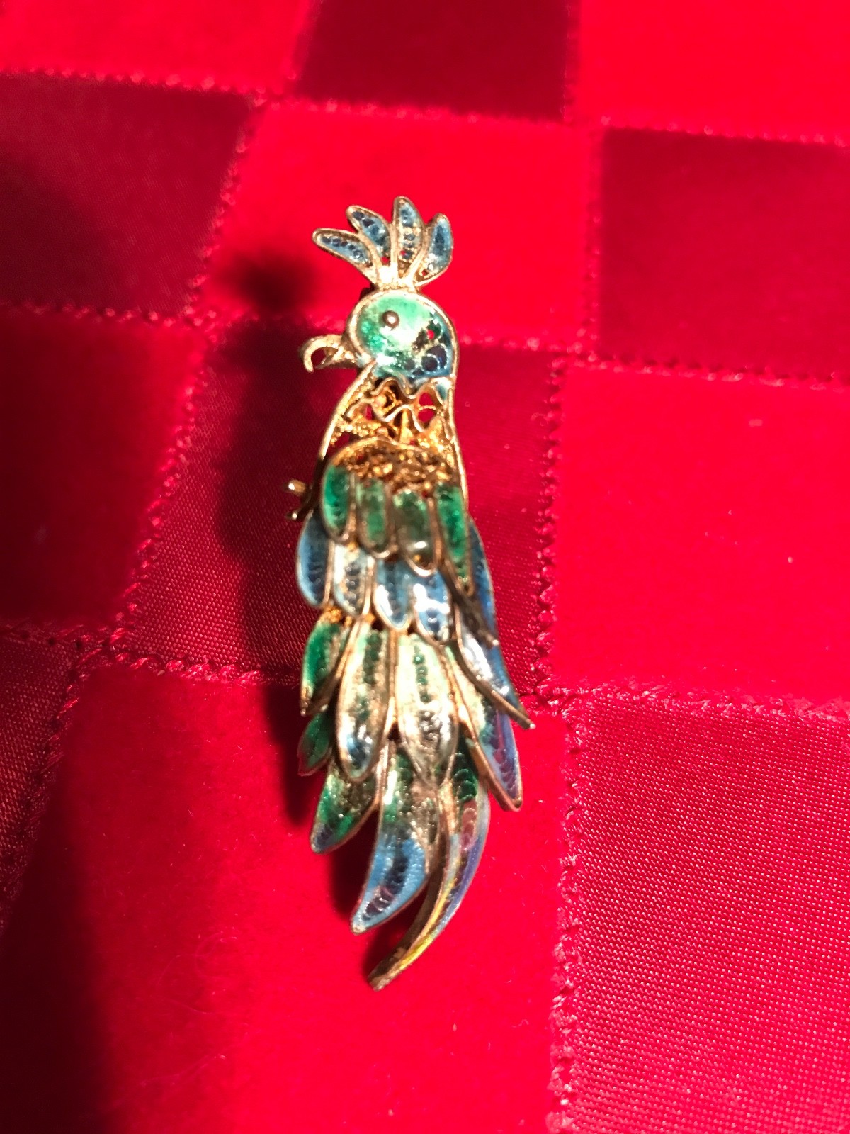 ANTIQUE CHINESE SILVER ENAMEL COCKATOO PARROT PIN 800 SILVER CHINA