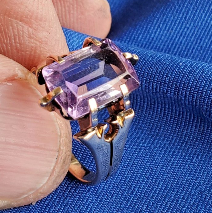 Original VINTAGE Amethyst Solid 14K ROSE GOLD DECO Engagement Ring Solitaire 7