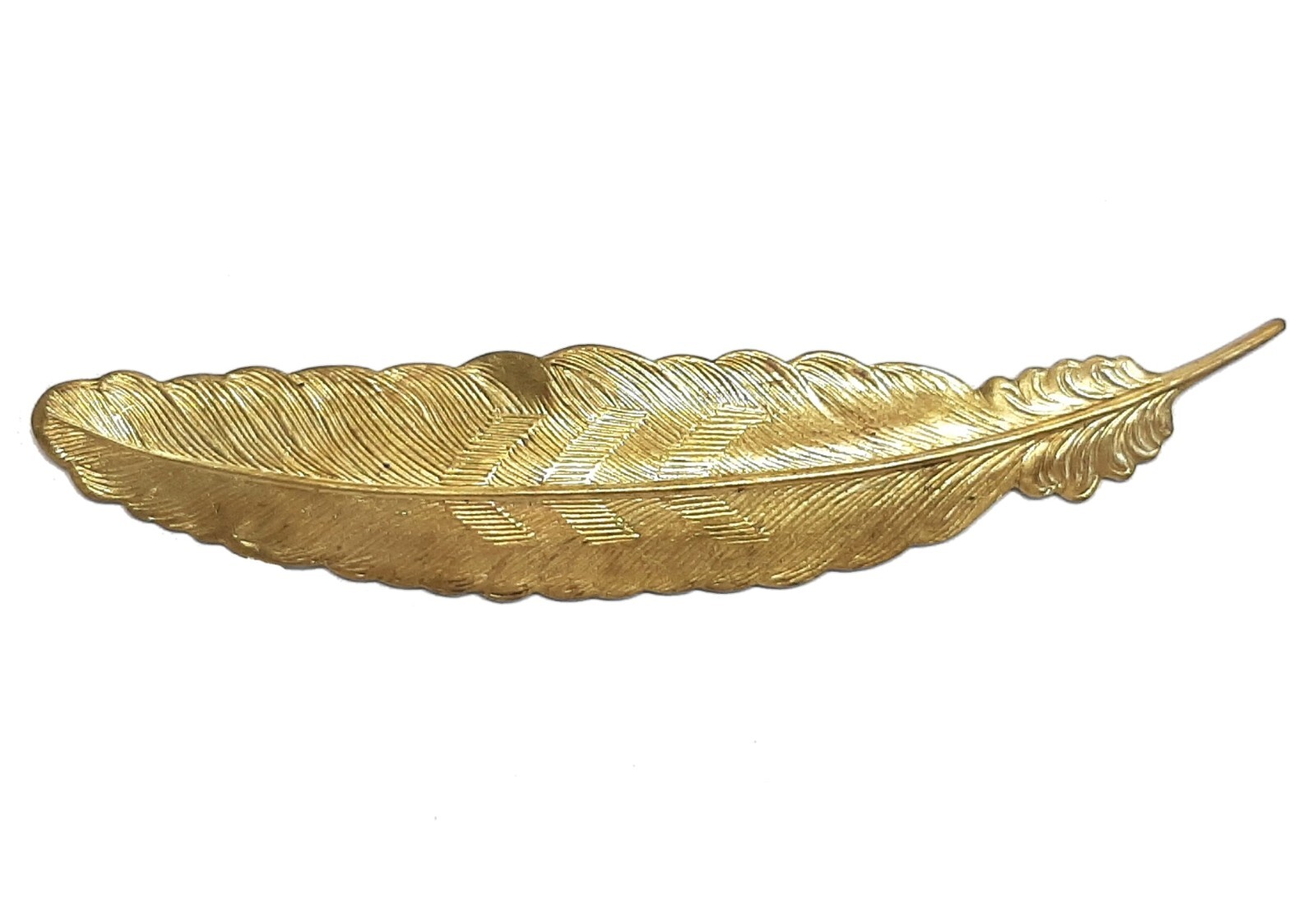 EMBOSSED STAMPED GOLD FINISHED BRASS FEATHER COMPONENT EMBELLISHMENT DECORATION
