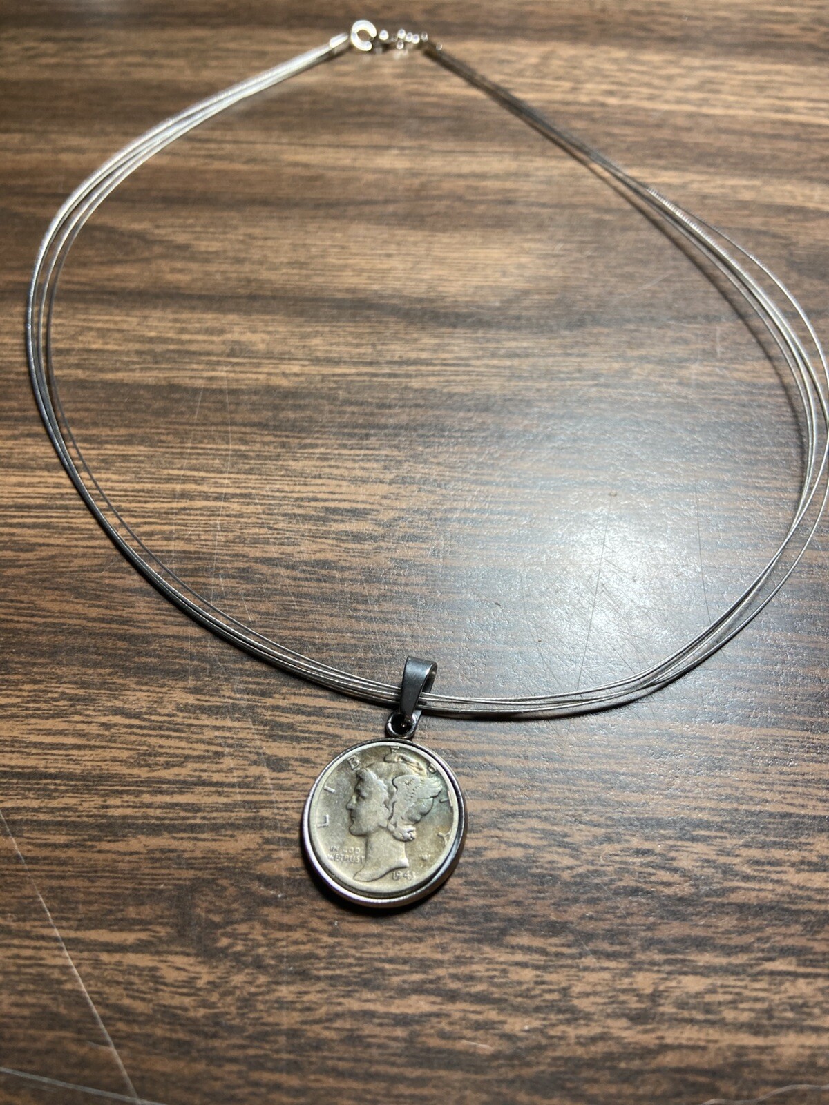 Silver Mercury Dime on a Quad Wire Necklace