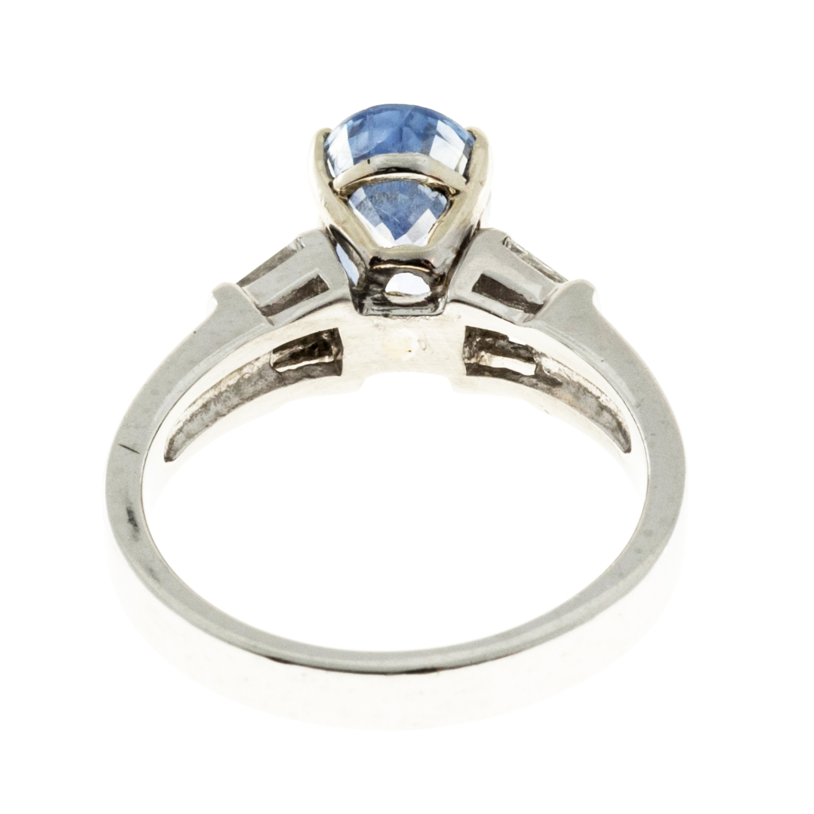 Vintage 2.62ct Fancy Light Blue Pear Sapphire Platinum .18ct Taper Diamond Ring