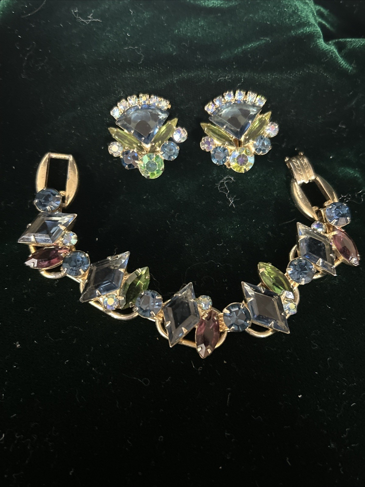Vintage Juliana D&E Bracelet & Earrings Married Set – Multi-Color Rhinestones