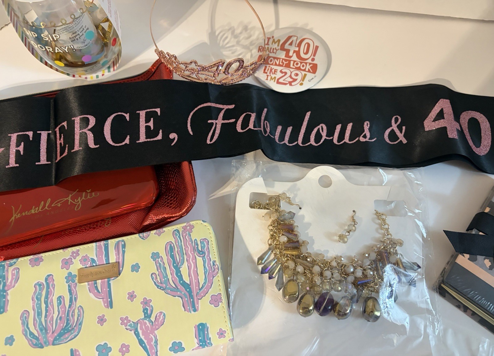 Birthday Fabulous 40 Birthday, Costume Jewelry, Cup, Notebook And Wallet Lot