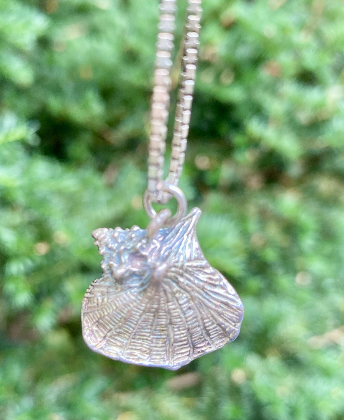Vtg. Sterling Silver Conch Seashell Charm Pendant 3D Necklace Chain – Spain 925