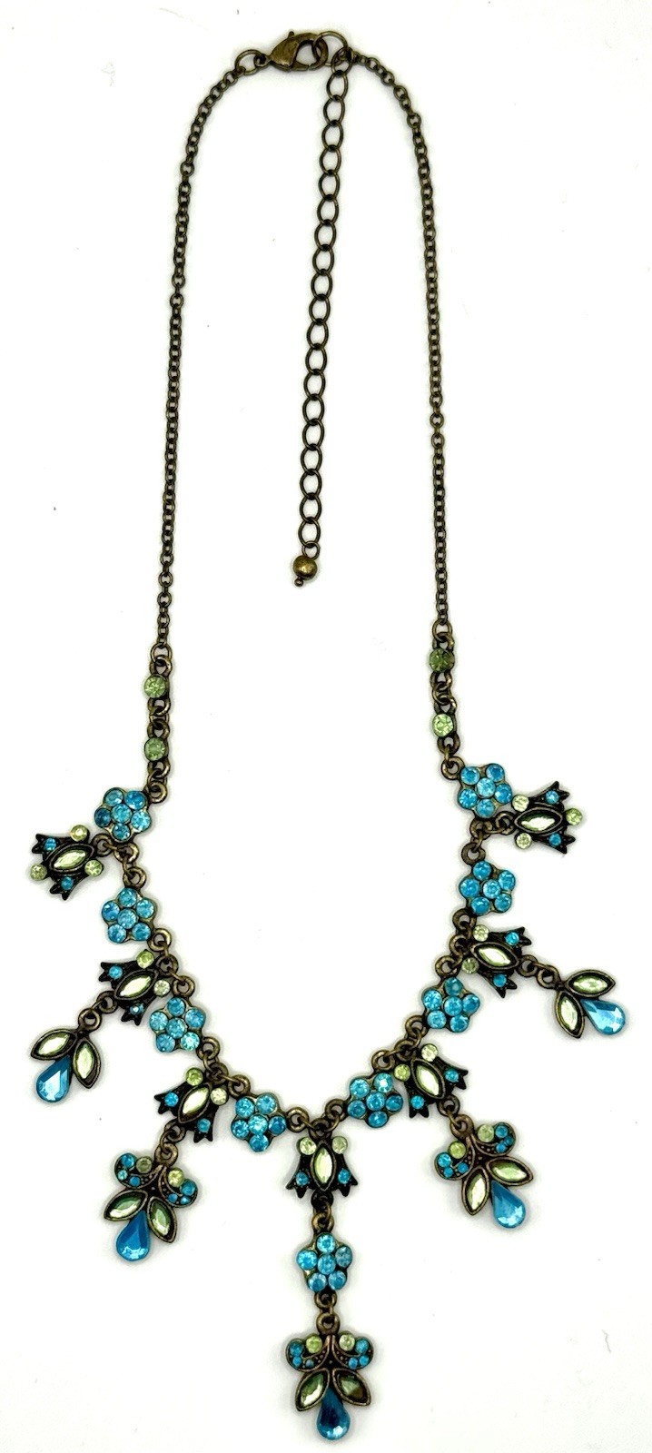 Vintage 60’s Crystal Blue, Green, Floral Dangle Adjustable Necklace – Fabulous!